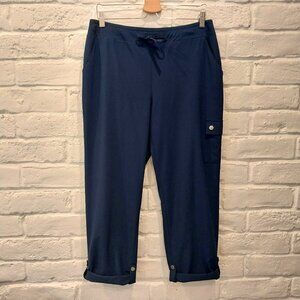Chicos Zenergy 1 Cargo Pants Womens 8 Medium Blue Cropped Stretch Drawstring